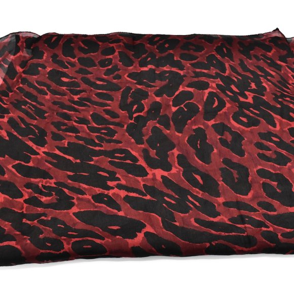 100% Silk Red Leopard Print Scarf - Picture 2 of 2